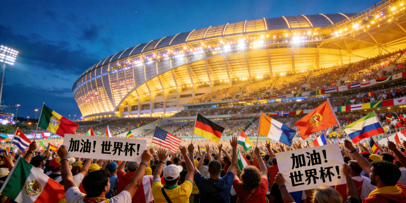 世界杯比赛场馆全景与球迷热烈观赛的壮观场景